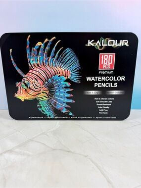 KALLOUR 180-Piece Premium Watercolor Pencils - Black Tin